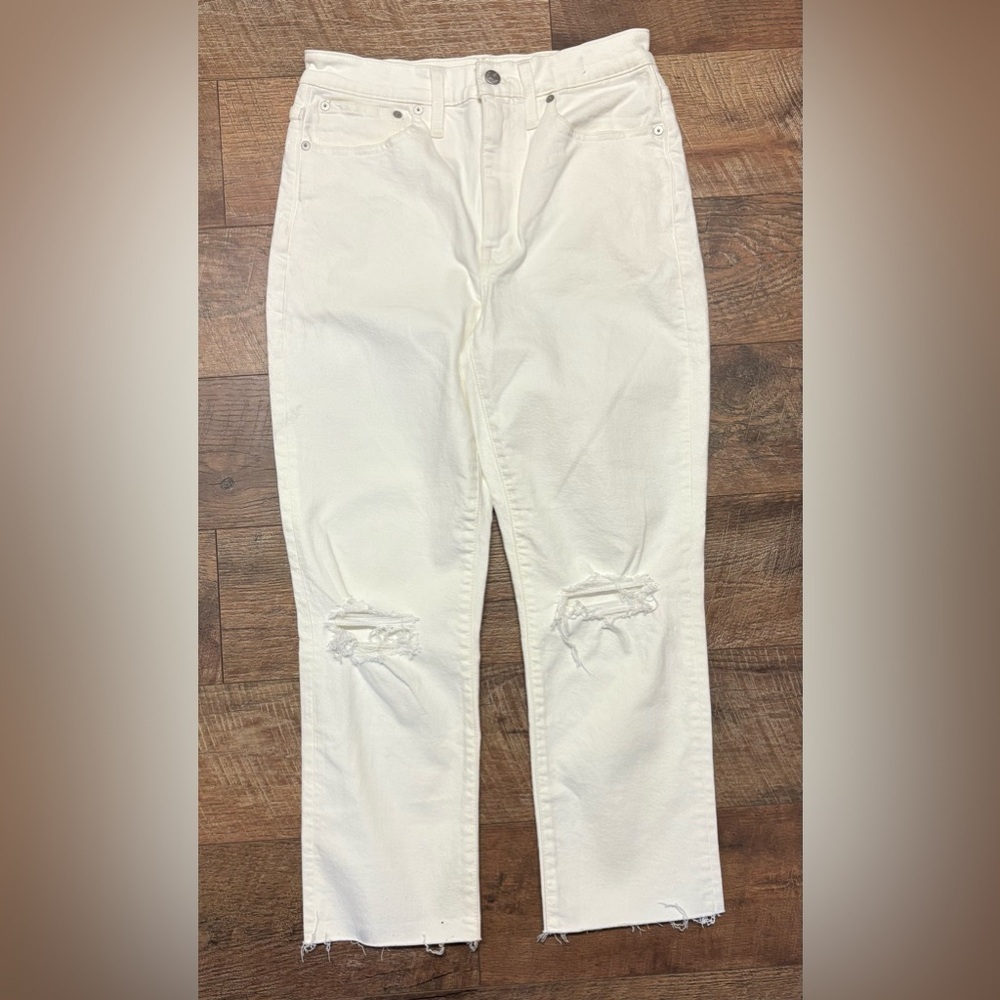Madewell White Cotton Blend Distressed Slim Boy Jean Size 27